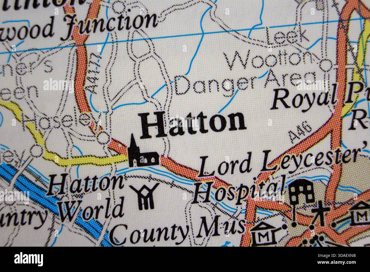 Hatton - Regno Unito colore atlas mappa città nome della zona Foto Stock