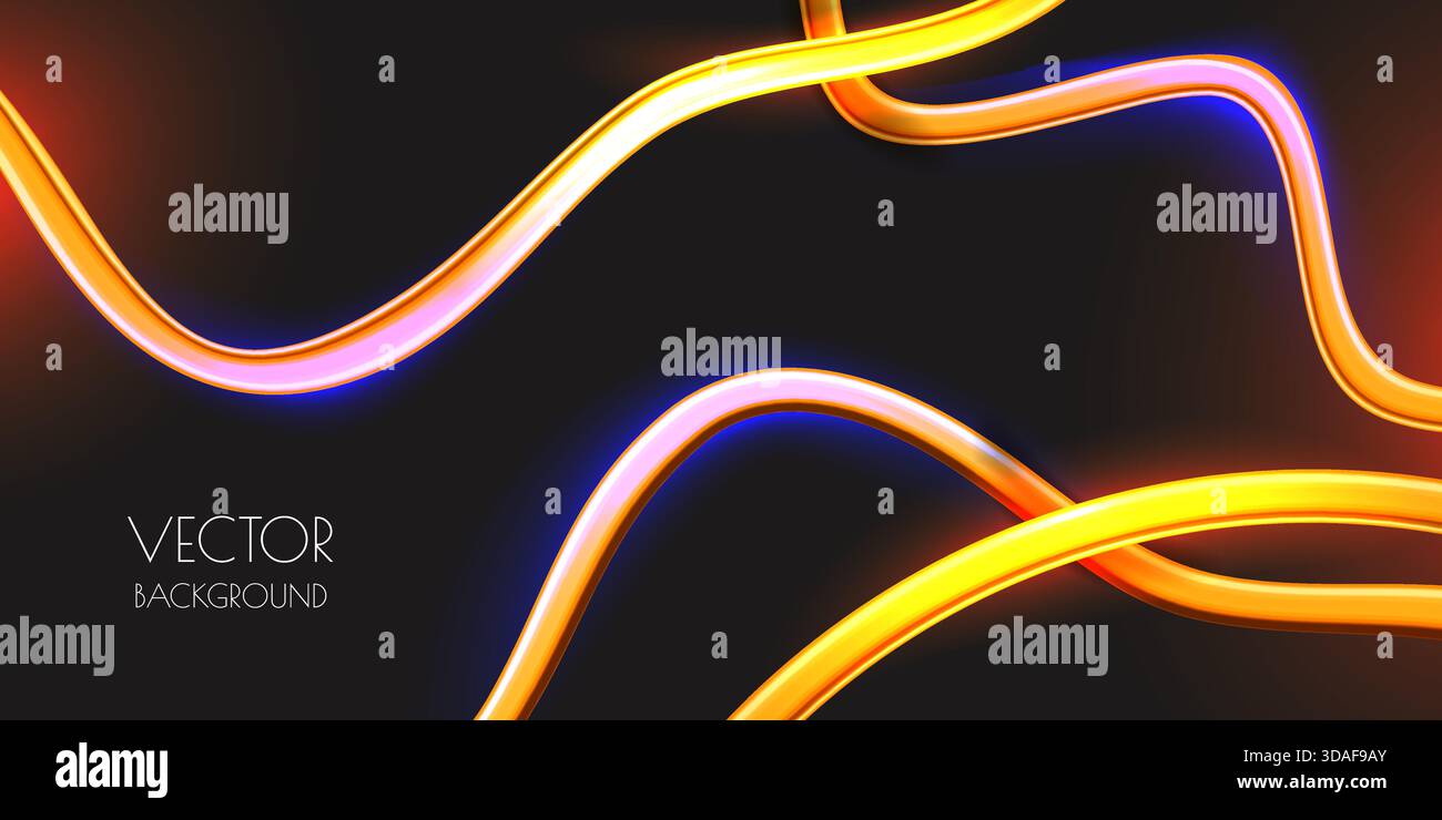 Linee del filo dorato 3d vettoriale su sfondo nero. Illustrazione moderna astratta per banner, presentazioni, poster, etichette. Design tecnologico digitale ele Illustrazione Vettoriale