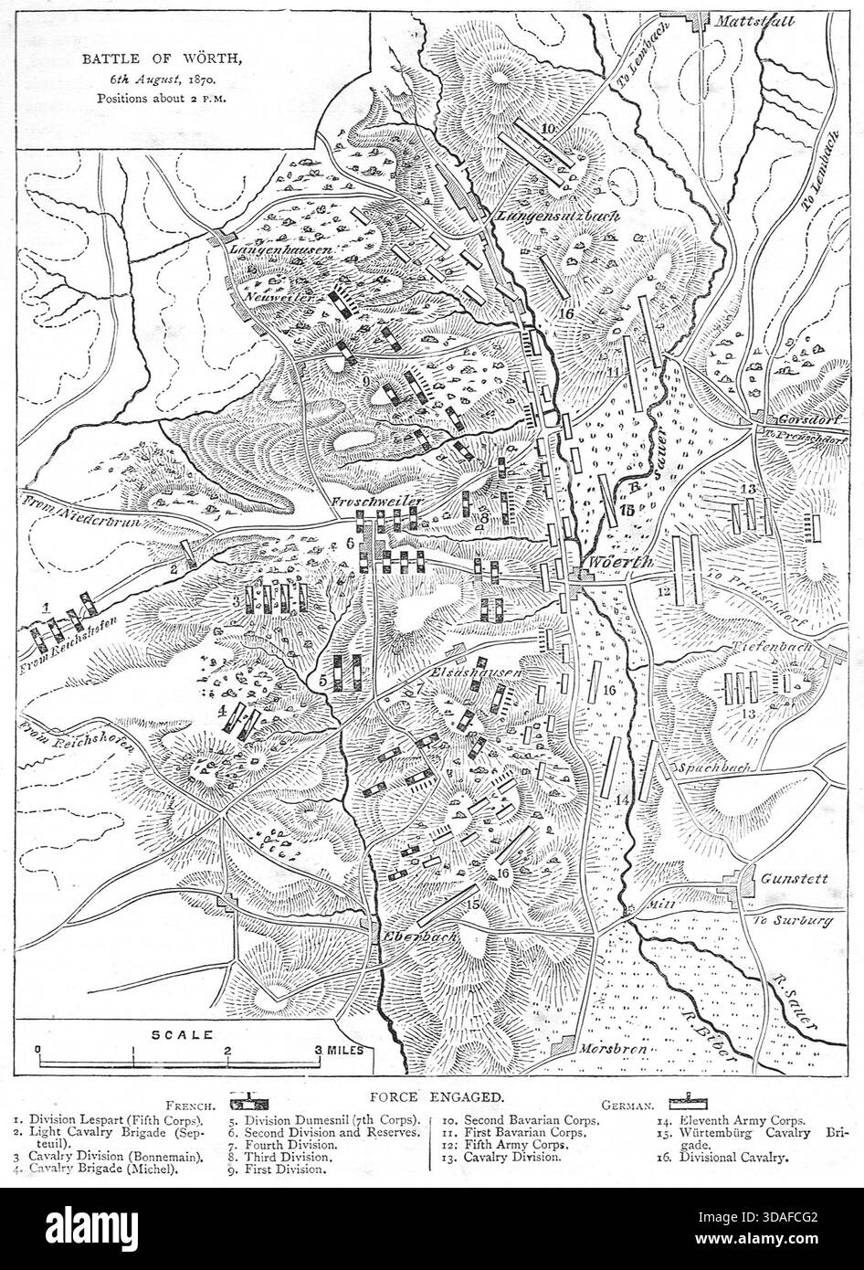 Mappa della battaglia di Wörth, 6 agosto 1870 durante la guerra franco-prussiana Foto Stock