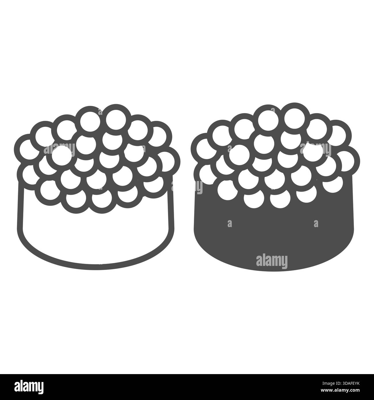 Barattolo con linea caviale e icona solida, cucina giapponese. Grafica vettoriale. Sushi roll caviale, insegna di pesce su sfondo bianco, icona stile contorno f Illustrazione Vettoriale