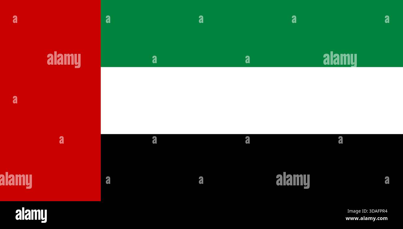 Bandiera degli Emirati Arabi Uniti - bandiera nazionale della penisola arabica, Red Green White e Black Tricolor, Gulf Arab Symbol, Public Domain Illustrazione Vettoriale