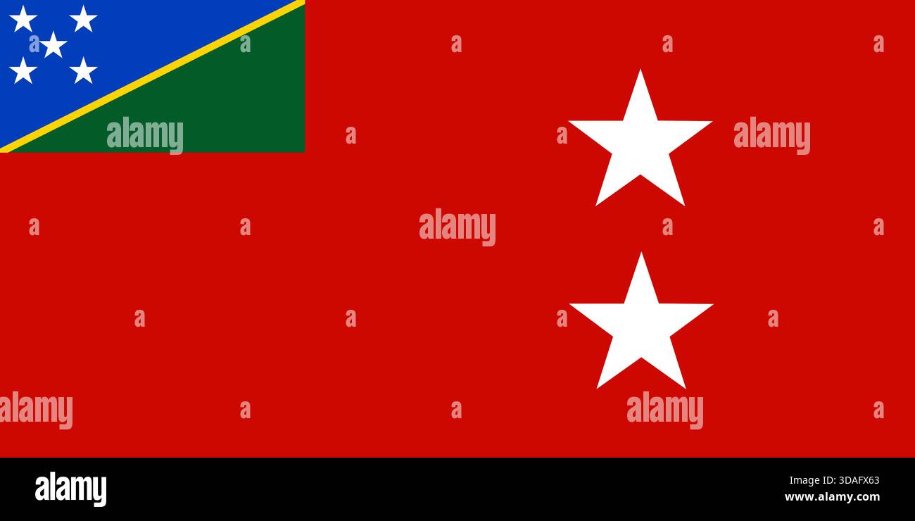 Bandiera della provincia di Temotu (Isole Salomone) - campo rosso con stelle bianche e Cantone di bandiera nazionale, bandiera della provincia più orientale, Iden culturale e regionale Illustrazione Vettoriale