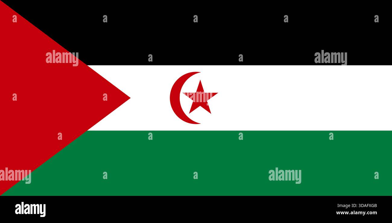 Bandiera della Repubblica Democratica Araba Sahrawi – bandiera nazionale del Maghrebis Arabo, Rosso, bianco, Nero e Verde, storico simbolo nordafricano, Publ Illustrazione Vettoriale