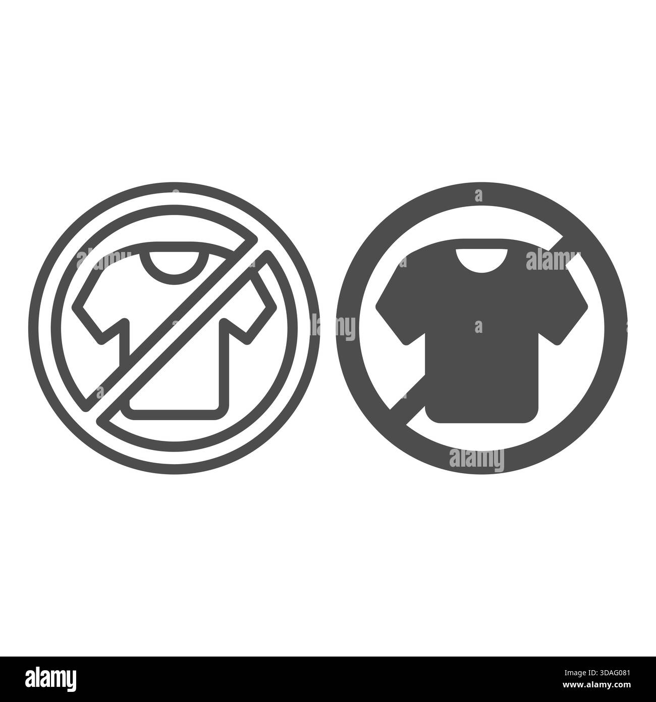 T-shirt linea di divieto e icona a tinta unita, lavare e pulire il panno. Grafica vettoriale. Cartello dell'articolo proibito, proibito su sfondo bianco, contorno stile ico Illustrazione Vettoriale