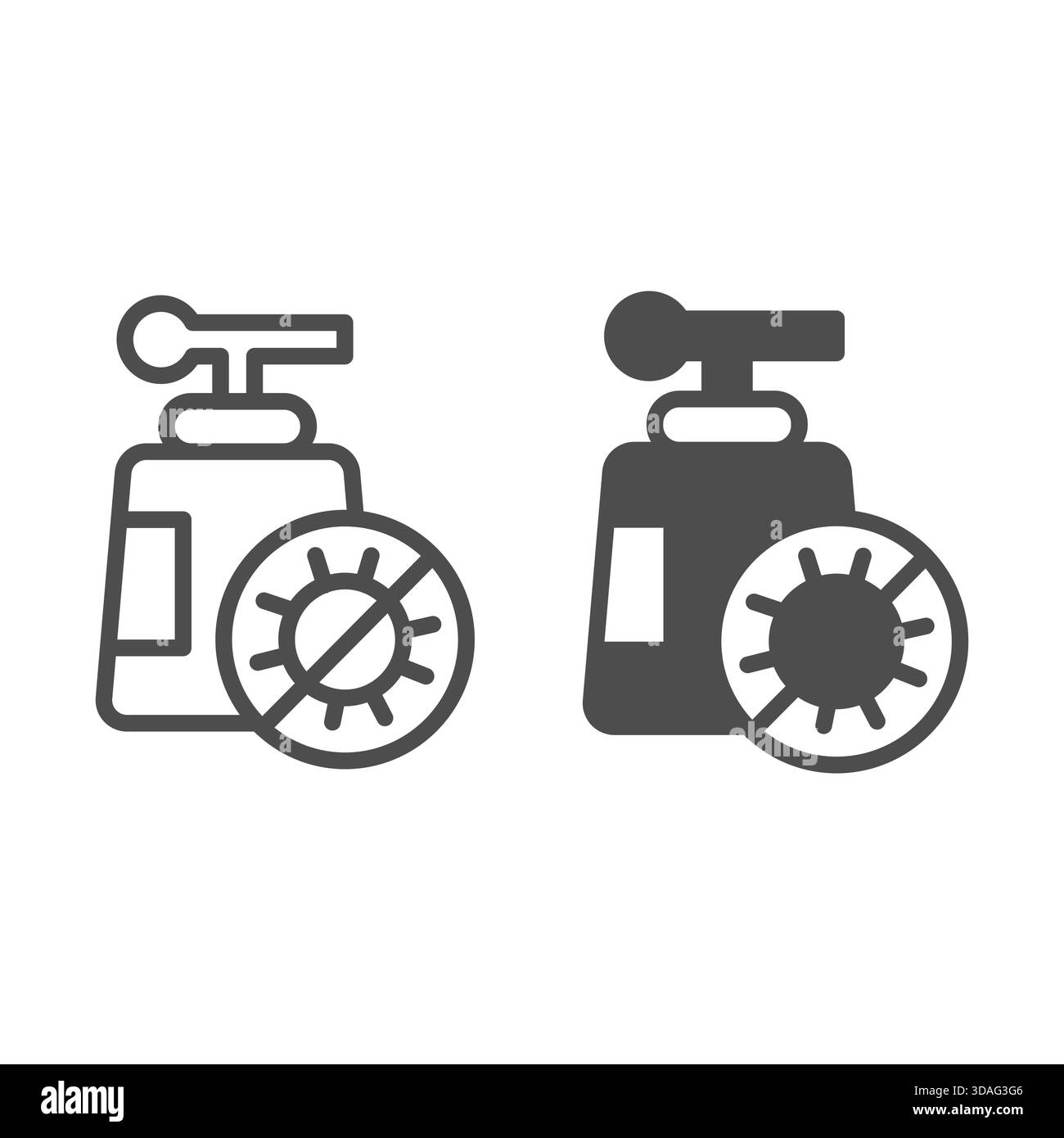 Bottiglia di sapone liquido e senza segni batterici, icona solida, concetto di igiene. Grafica vettoriale. Insegna della bottiglia di sapone su sfondo bianco, stile del contorno Illustrazione Vettoriale