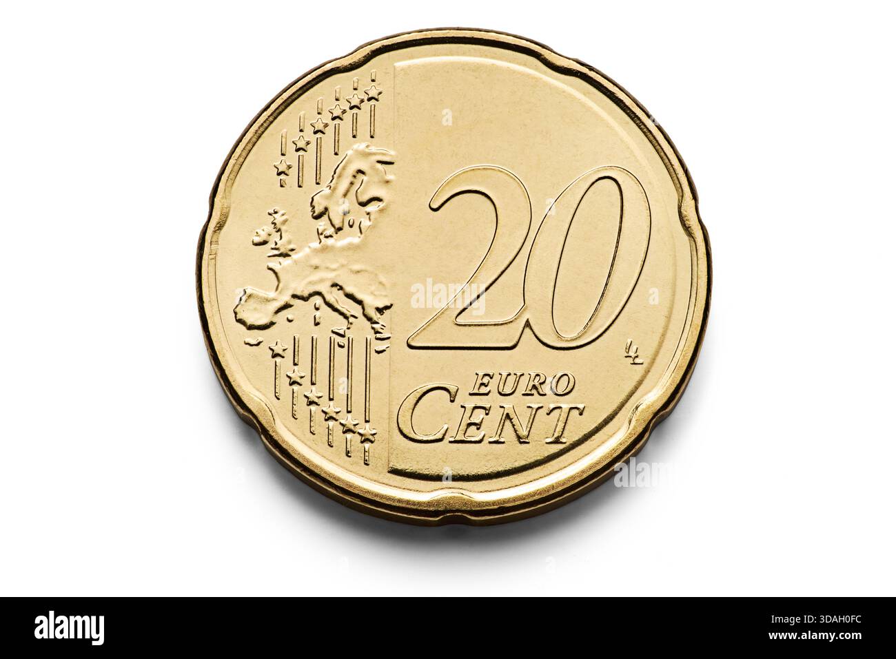 Moneta da 20 Euro, macro isolata su bianco Foto Stock