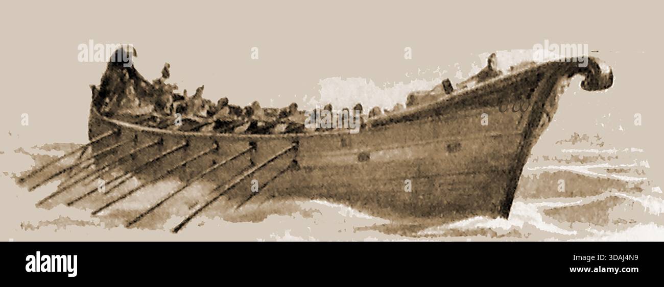 Un'antica galea a remi senza vele, utilizzata dai primi greci e romani Foto Stock