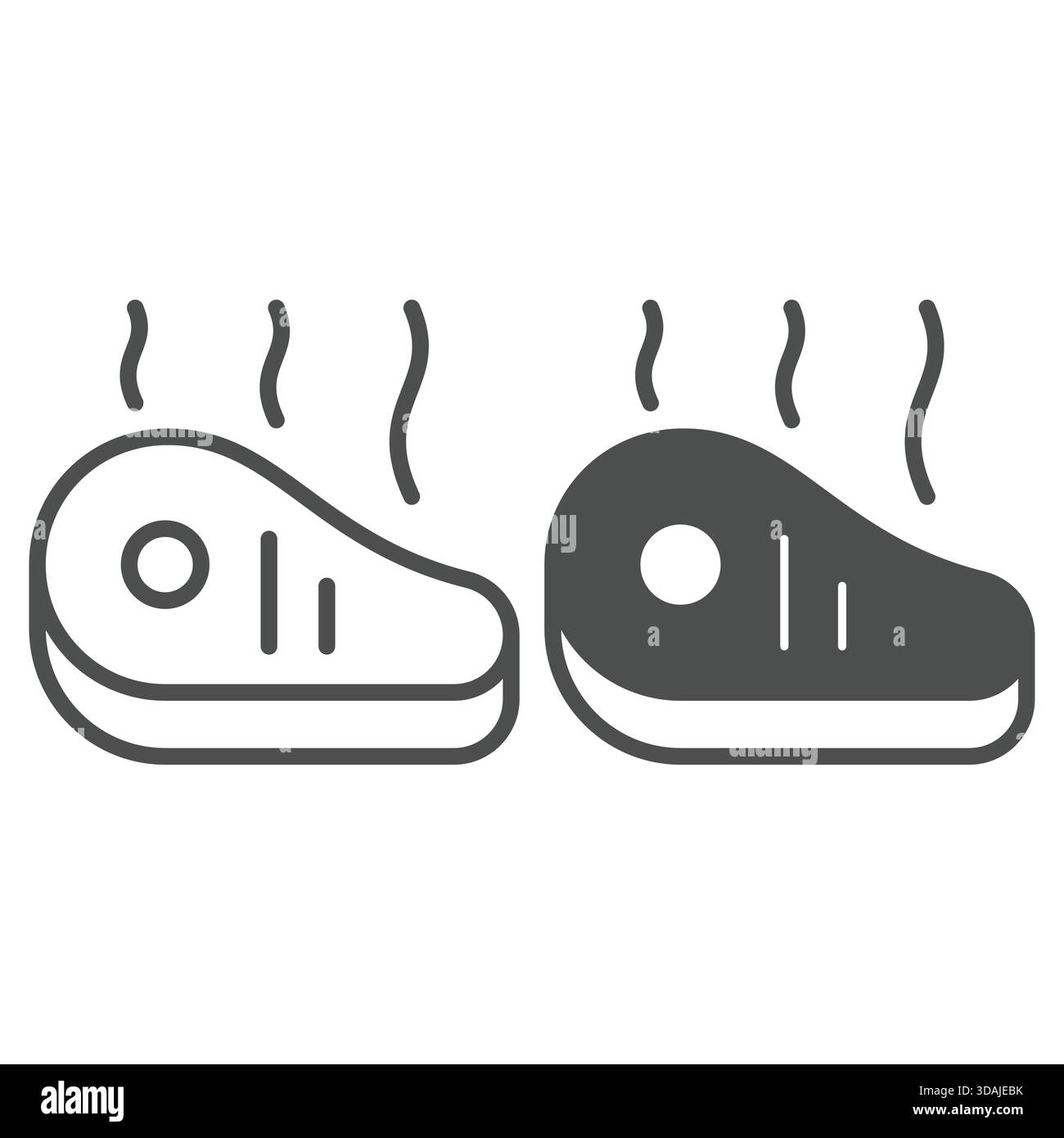 Grigliare la carne con linea ossea e icona solida, concetto di cottura. Grafica vettoriale. Segno della fetta di manzo su sfondo bianco, icona di stile del contorno per i dispositivi mobili o. Illustrazione Vettoriale