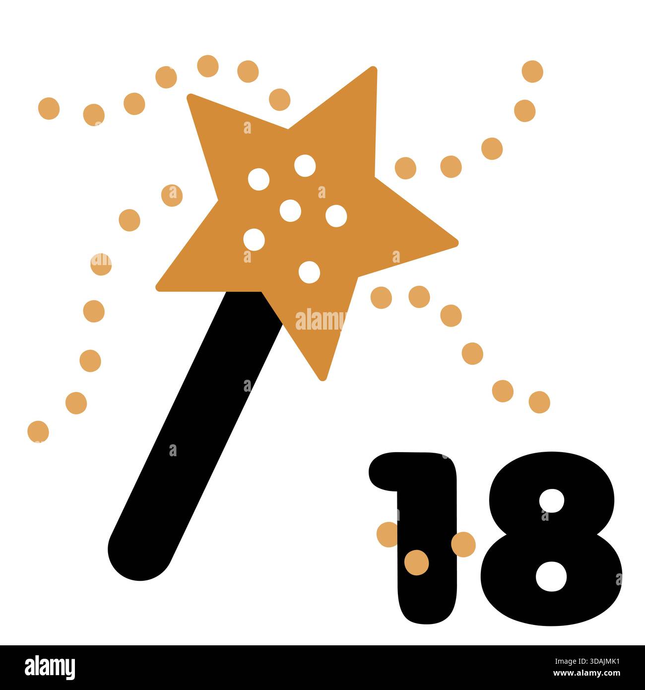 Illustrazione del calendario dell'avvento boho oro e nero in stile vettoriale piatto con bacchetta magica per Natale e Capodanno Illustrazione Vettoriale