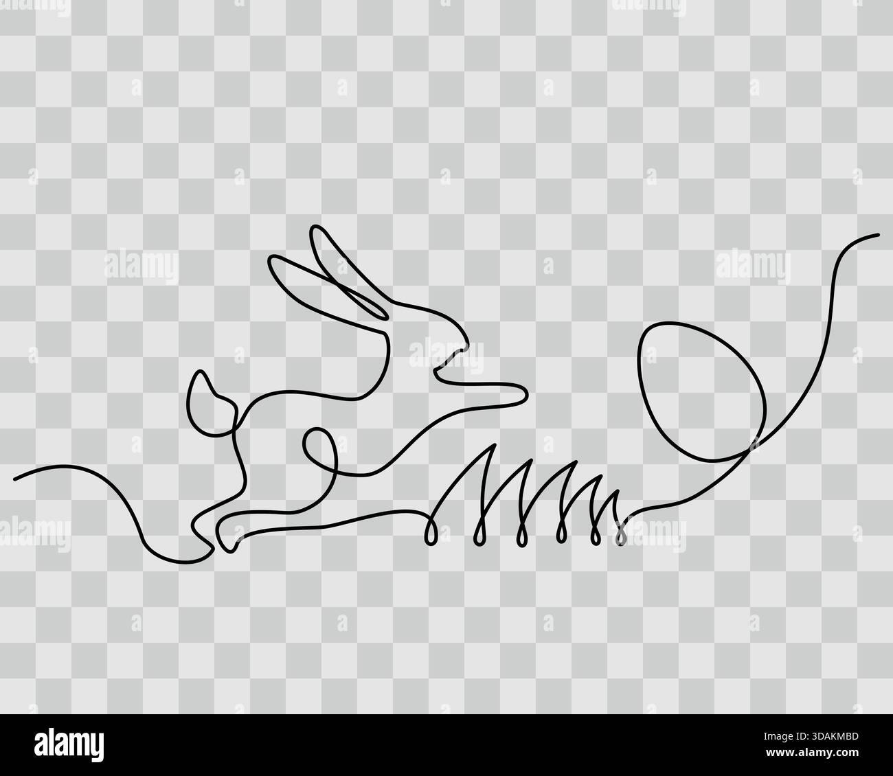 Coniglietto di Pasqua che salta sul prato e uovo di Pasqua una linea continua Design minimalista per le vacanze di Pasqua. Messaggi di saluto con illustrazione vettoriale isolata biglietti tematici invito banner promozionale, opuscoli, pubblicazione su media Illustrazione Vettoriale