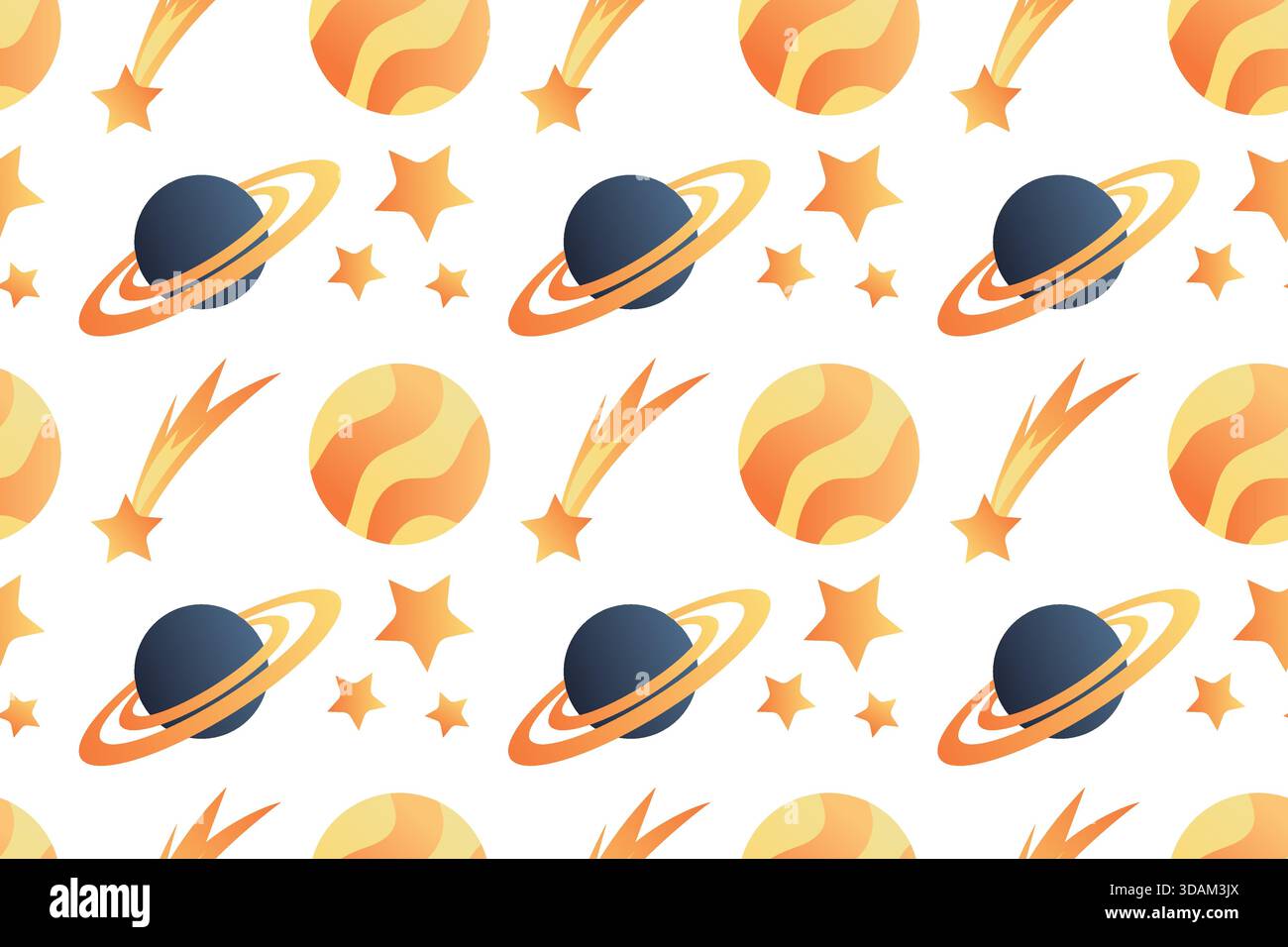 Carino schema senza cuciture con pianeti, sole, stelle. Illustrazione disegnata a mano. Design a spazio piatto. Illustrazione Vettoriale