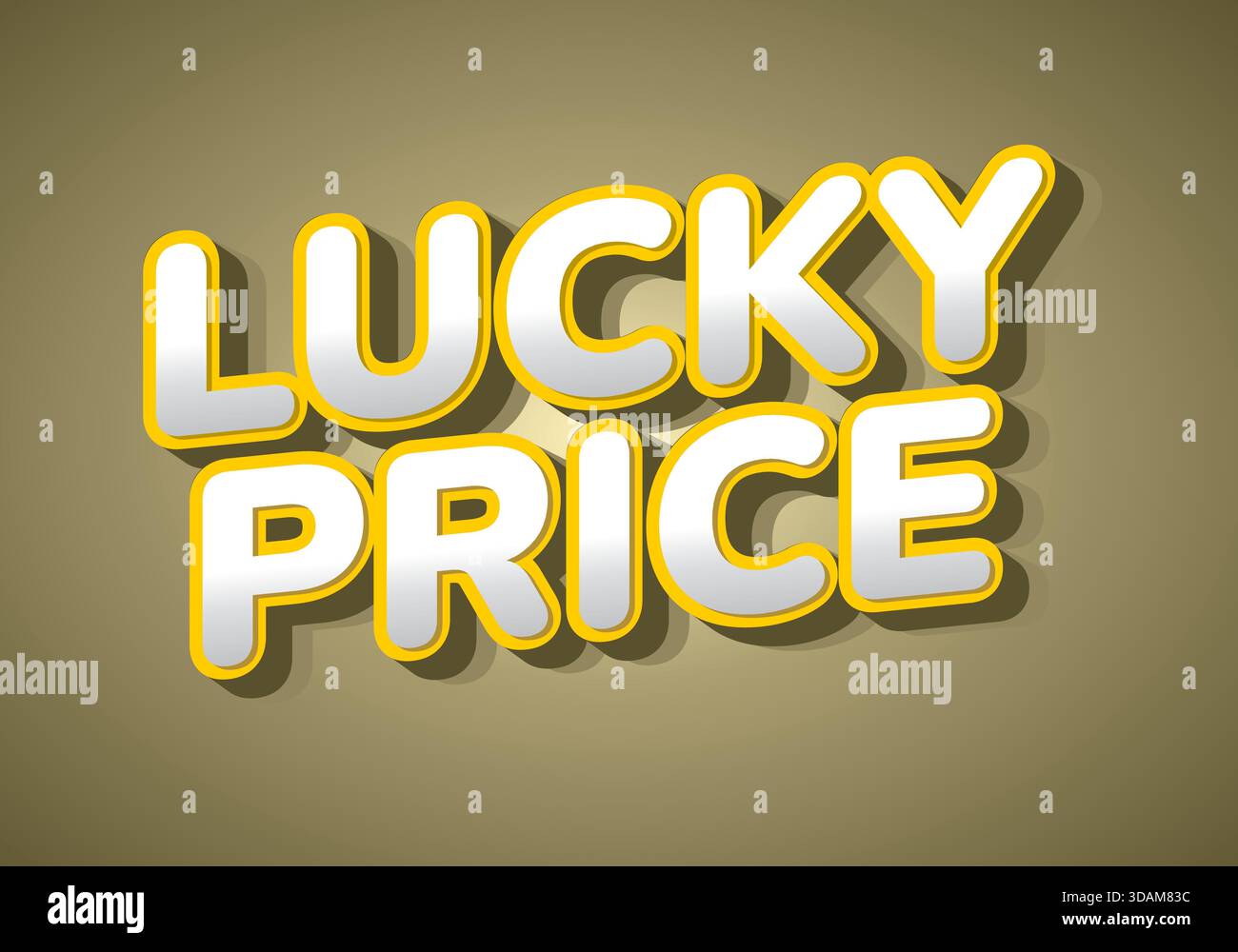 Grafica testuale con le parole Lucky Price in un carattere giocoso e audace con contorno giallo ed effetto ombra su sfondo neutro. Illustrazione Vettoriale