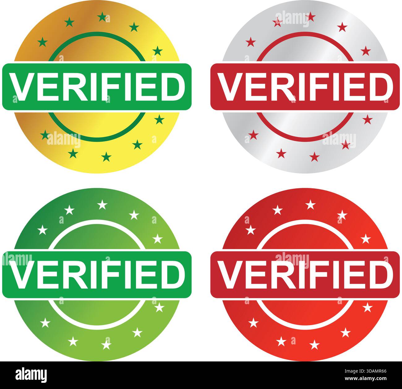 Raccolta di Star Badge verificata per autenticazione, approvazione e convalida dell'identità Illustrazione Vettoriale