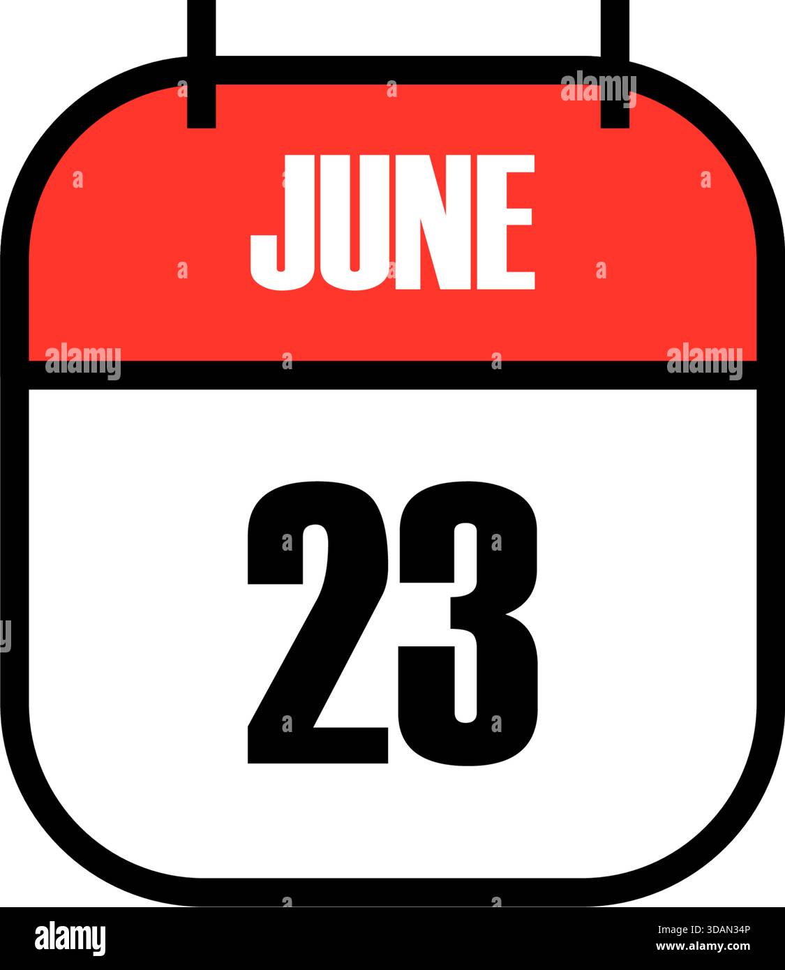 Icona rossa e bianca del calendario che mostra il 23 giugno in grassetto nero, celebra la giornata internazionale delle vedove, la Festa della Vittoria dell'Estonia, la vigilia di mezza estate della Lettonia Illustrazione Vettoriale