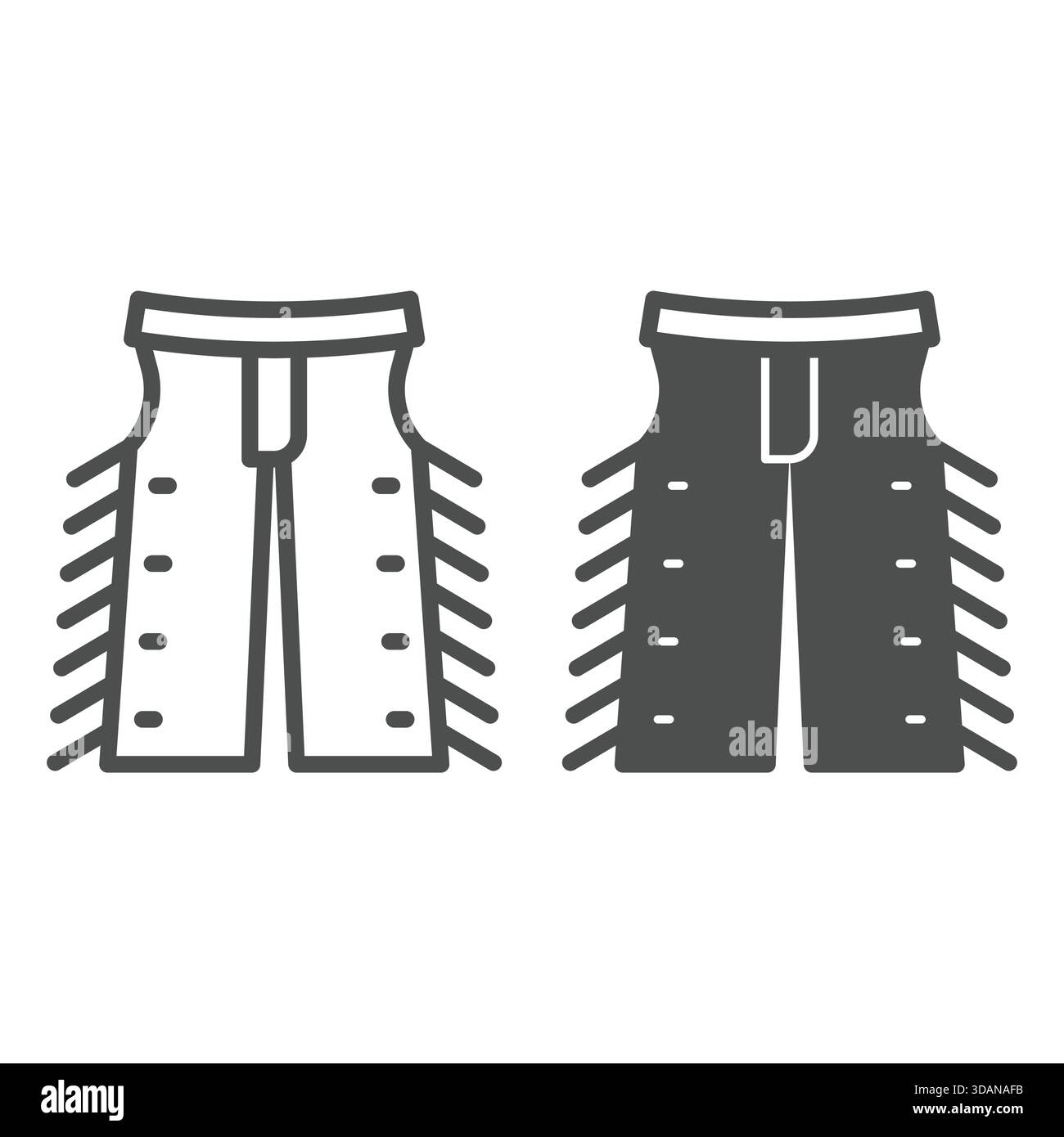 Linea di pantaloni Cowboy e icona a tinta unita, stile West Desert. Grafica vettoriale. Insegna dei jeans americani su sfondo bianco, icona di stile per il cellulare Illustrazione Vettoriale
