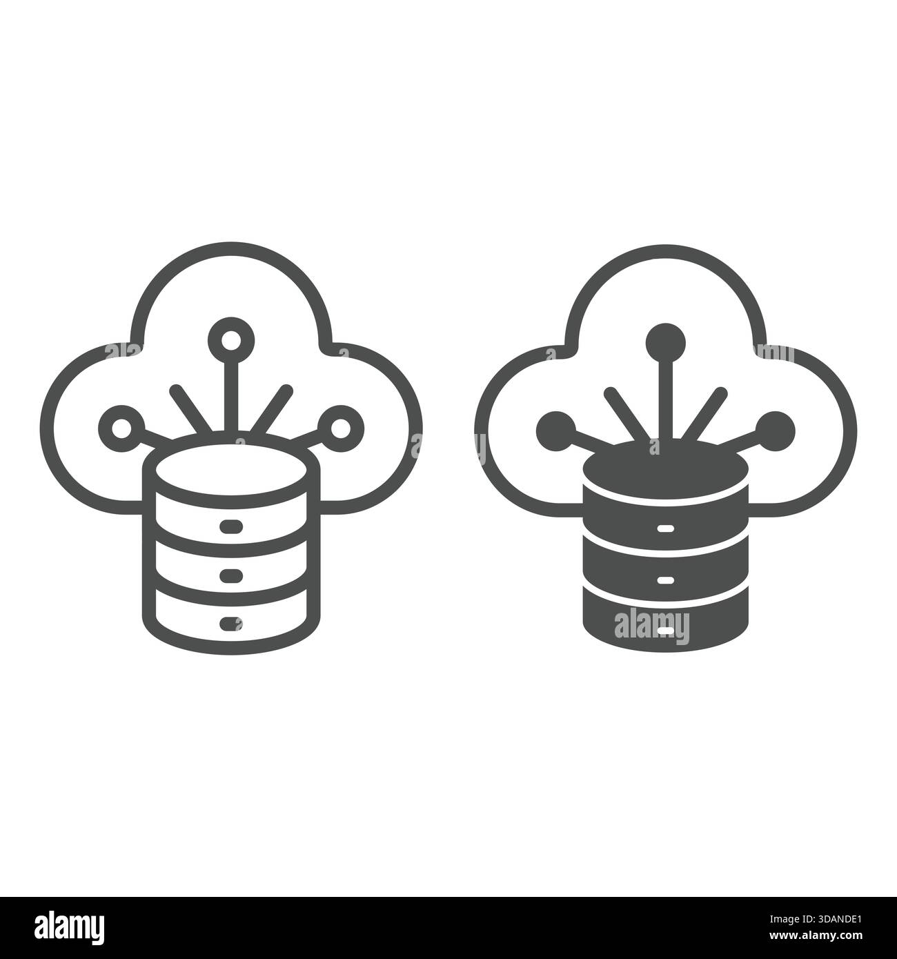 Dischi array cloud archiviazione riga e icona continua, concetto di condivisione dati. Grafica vettoriale. Caricamento di file, segnale dati su sfondo bianco, stile contorno ic Illustrazione Vettoriale