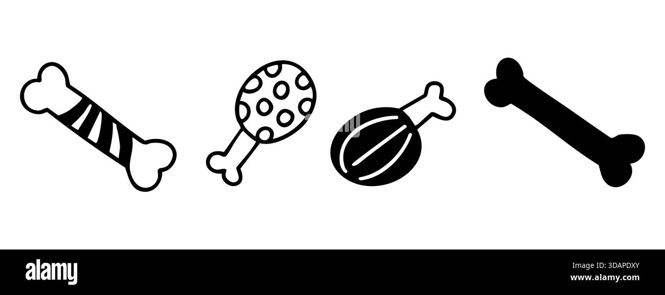 Ossa di cane disegnate a mano in stile doodle. Raccolta vettoriale di illustrazioni del trattamento degli animali domestici. Illustrazione Vettoriale