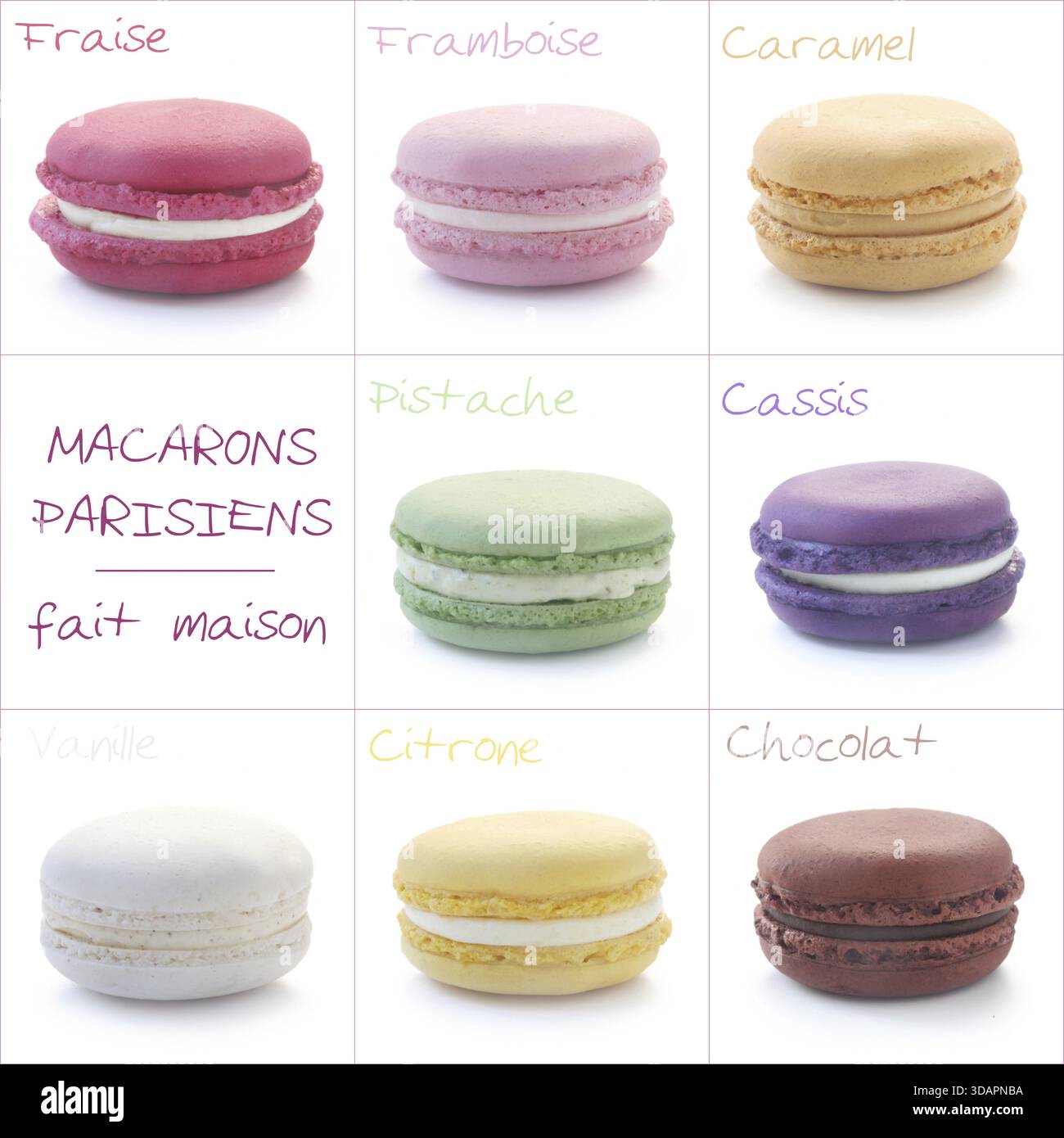 Cibo, set di vari sapori di macaron Foto Stock