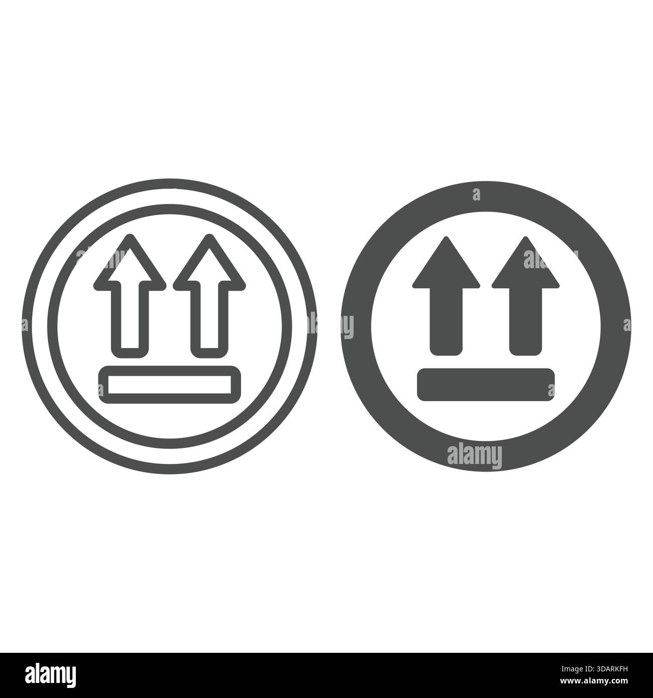 Questa linea con le frecce rivolte verso l'alto e l'icona continua, concetto di consegna. Grafica vettoriale. Lato di avvertenza posizionare il cartello adesivo delle frecce su sfondo bianco, stile del contorno Illustrazione Vettoriale