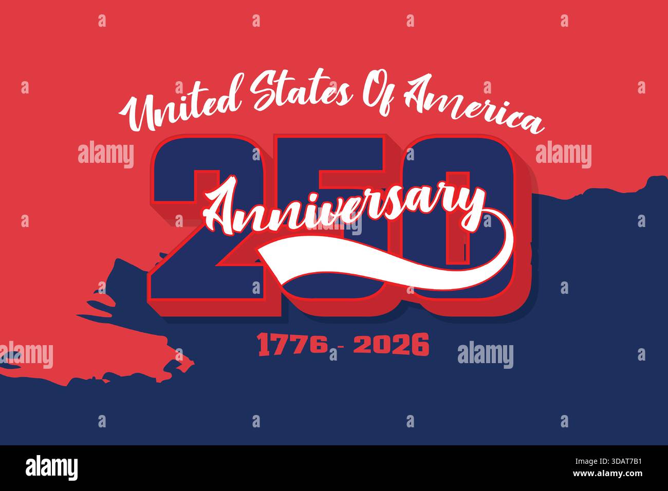 United States of America 250 Mappa Tribute Banner.Bold silhouette Patriotic Celebration background Illustrazione Vettoriale