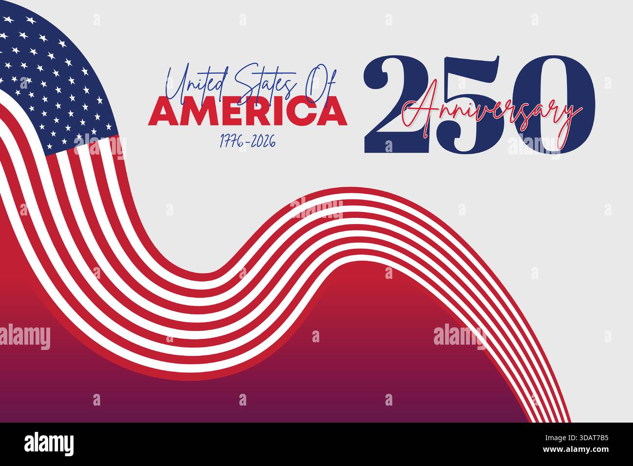 America 250 Anniversary Waving Ribbon Curve Banner.Flowing Stripes Patriotic Gradient background Illustrazione Vettoriale