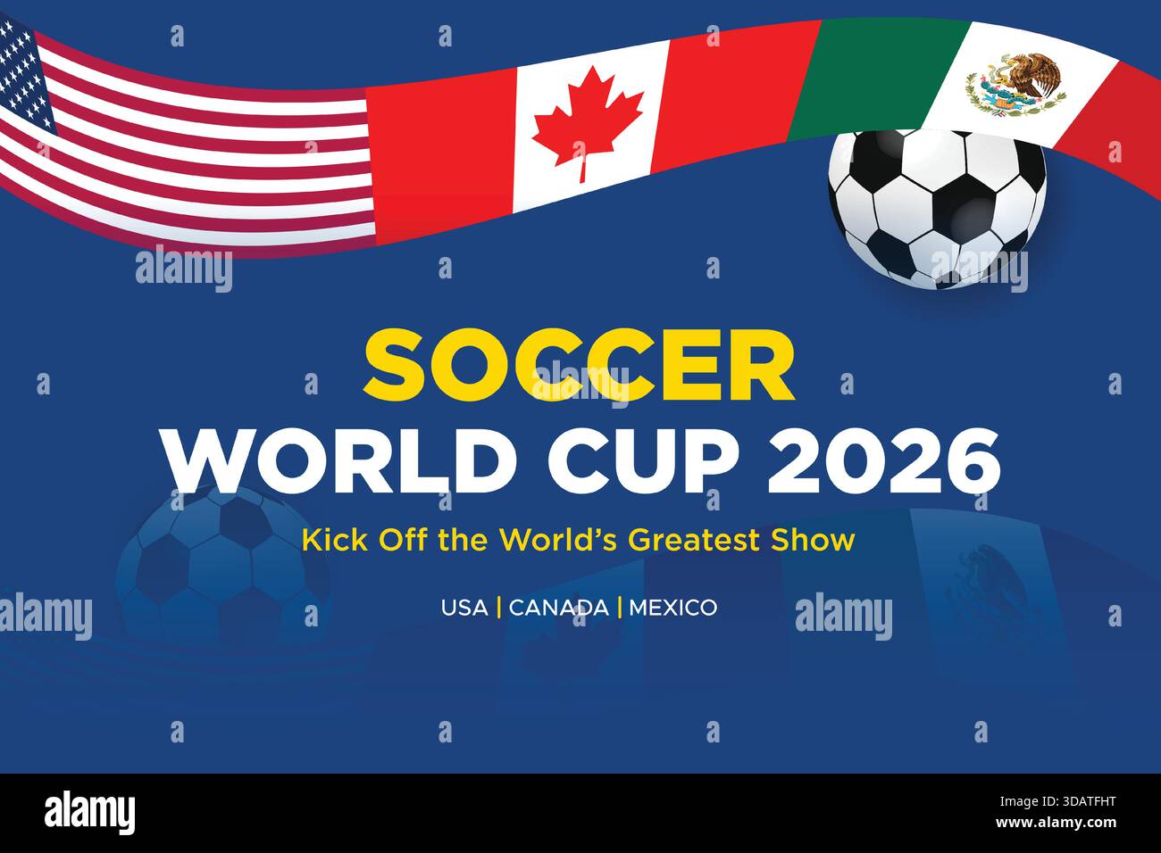 Coppa del mondo di calcio 2026 Blue Banner with Flags Illustrazione Vettoriale