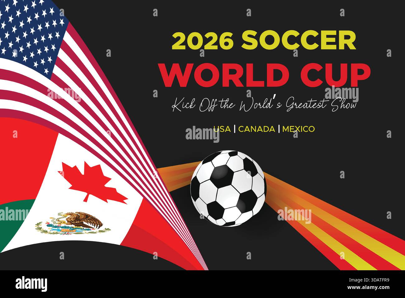 Coppa del mondo di calcio 2026 USA Canada tema bandiera Messico Illustrazione Vettoriale
