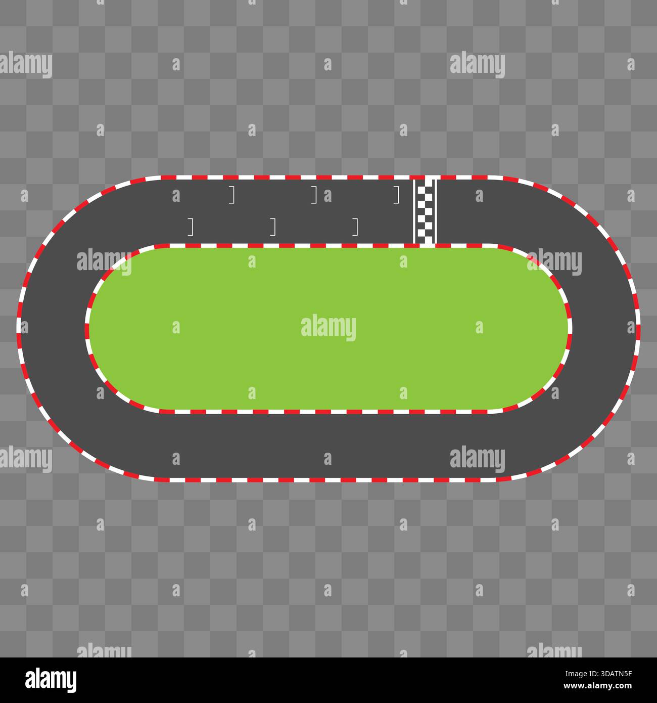 Disposizione ovale della pista con griglia di partenza. Design minimalista del circuito da corsa con vista dall'alto Illustrazione Vettoriale