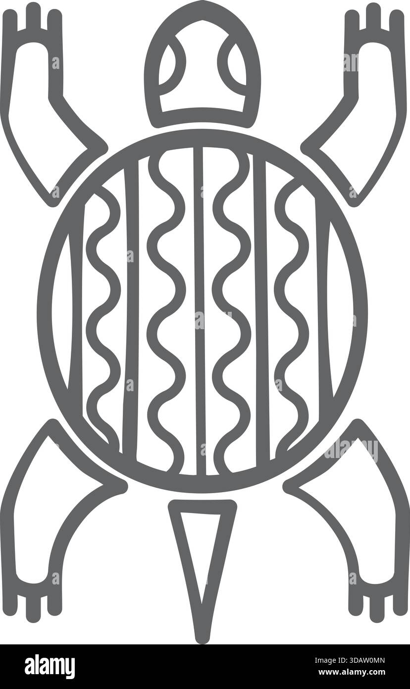 Una tartaruga con una coda lunga e un guscio ricurvo. La tartaruga è bianca e nera. La tartaruga è un simbolo di longevità e saggezza Illustrazione Vettoriale