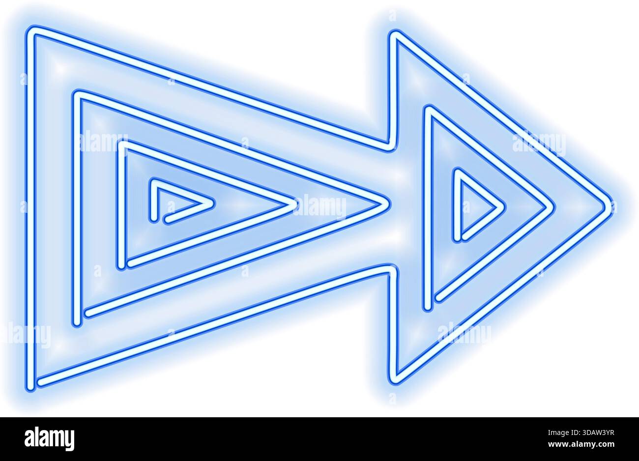 Una freccia blu neon con sfondo bianco. La freccia è composta da triangoli e punta verso destra Illustrazione Vettoriale