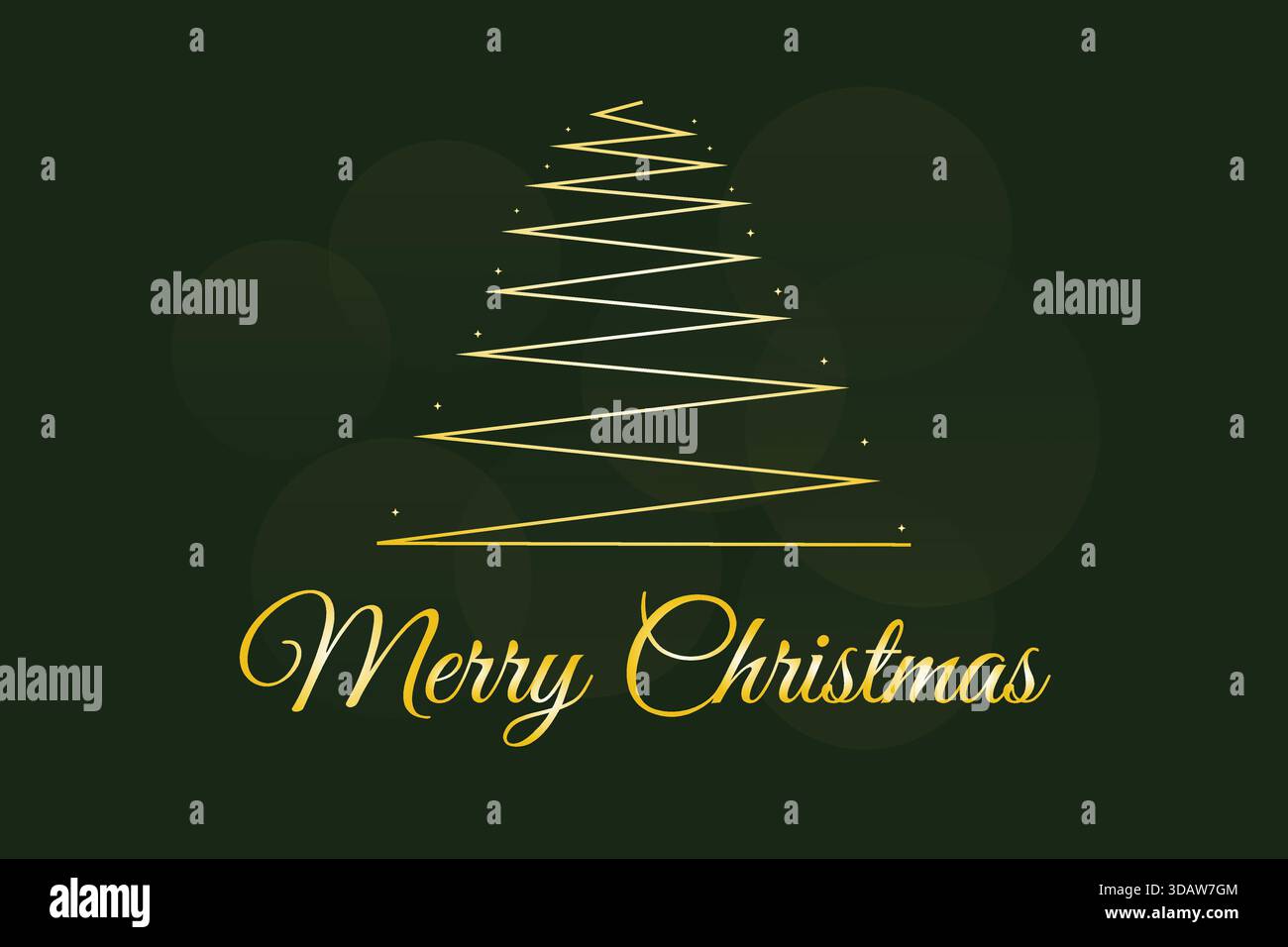 Albero di Natale minimalista dorato su sfondo verde scuro Illustrazione Vettoriale