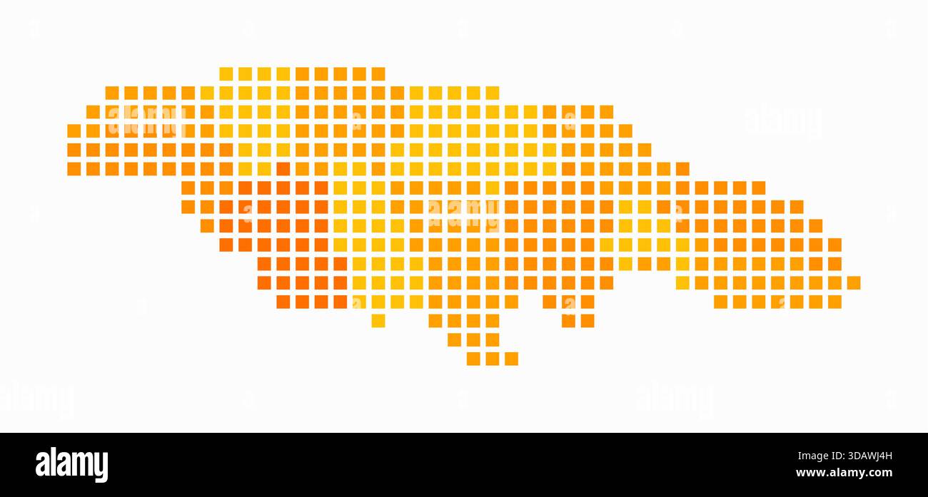 Mappa punteggiata della Giamaica. Mappa digitale del paese su sfondo bianco. Forma Giamaica con puntini quadrati. Stile puntini colorati. Quadrati di grandi dimensioni. Illustrazione Vettoriale