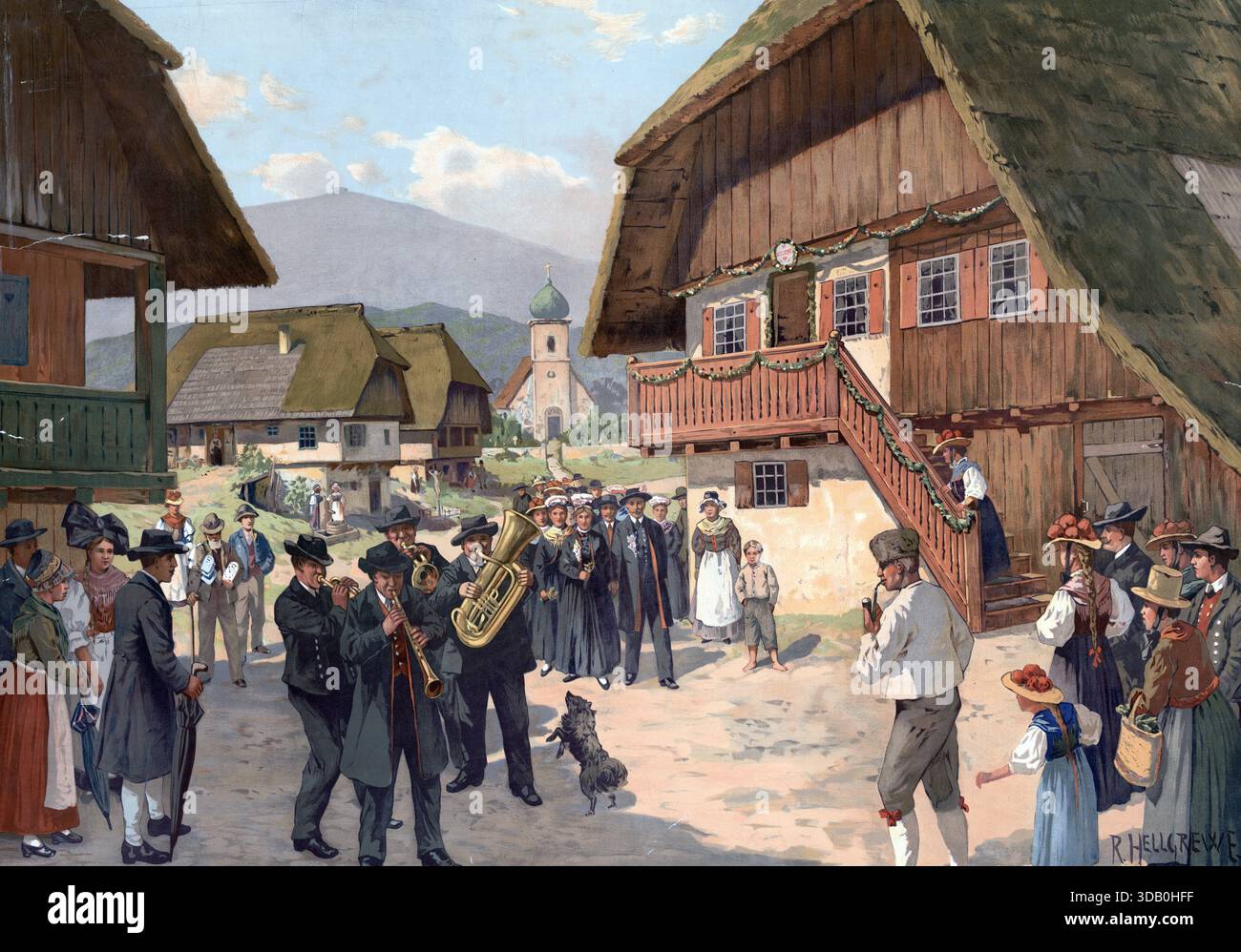 Hochzeitsumzug im Schwarzwald, Deutschland, authentische Reproduktion eines Schulwandbildes, historisch, um 1900 Foto Stock