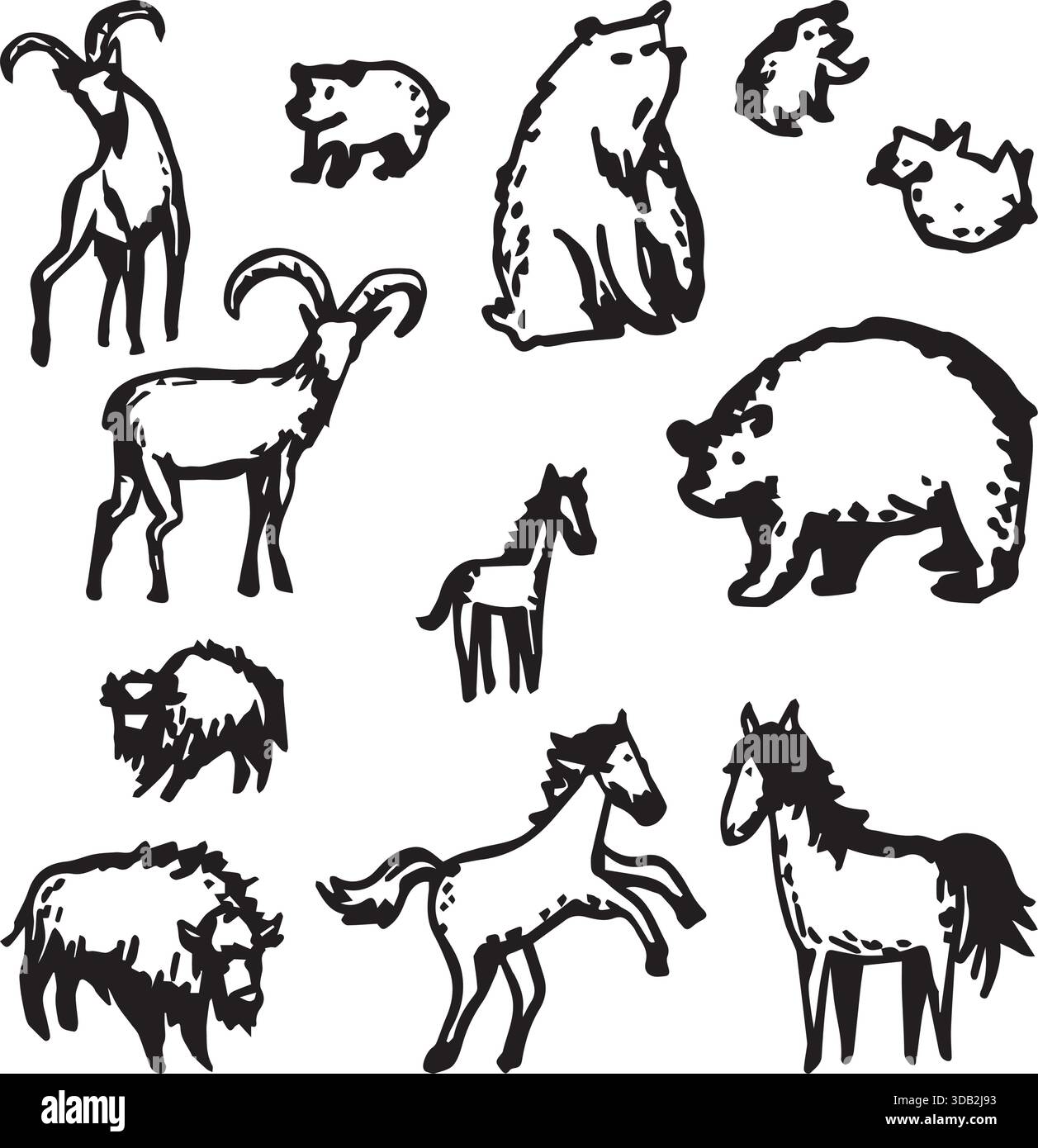 Un insieme di animali vettoriali selvatici stilizzati Illustrazione Vettoriale