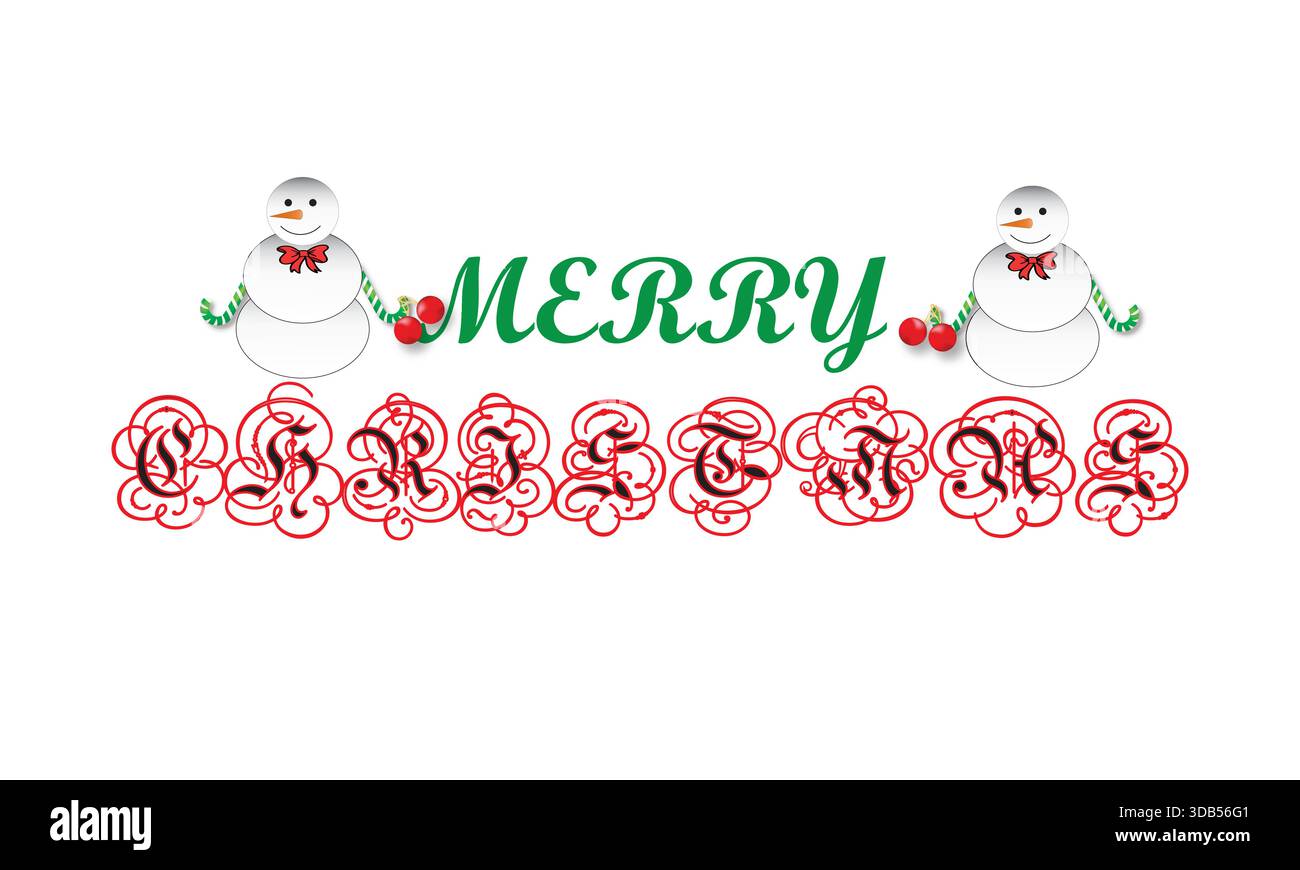 Buon Natale Typography Vector con Holly, Candy Canes e Snowflakes Illustrazione Vettoriale
