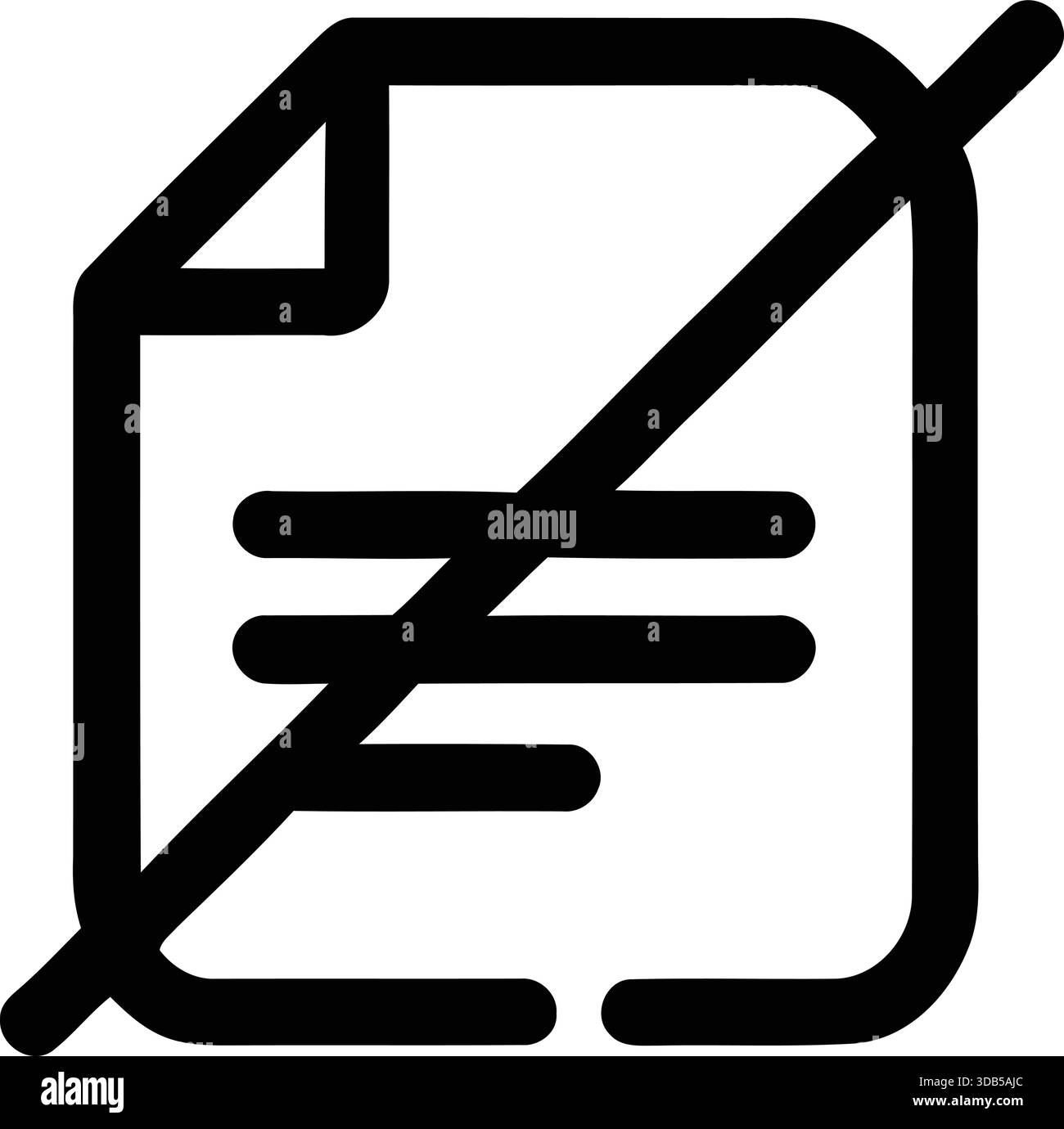 Semplice icona in bianco e nero che rappresenta un documento eliminato o rimosso con una x rossa Illustrazione Vettoriale