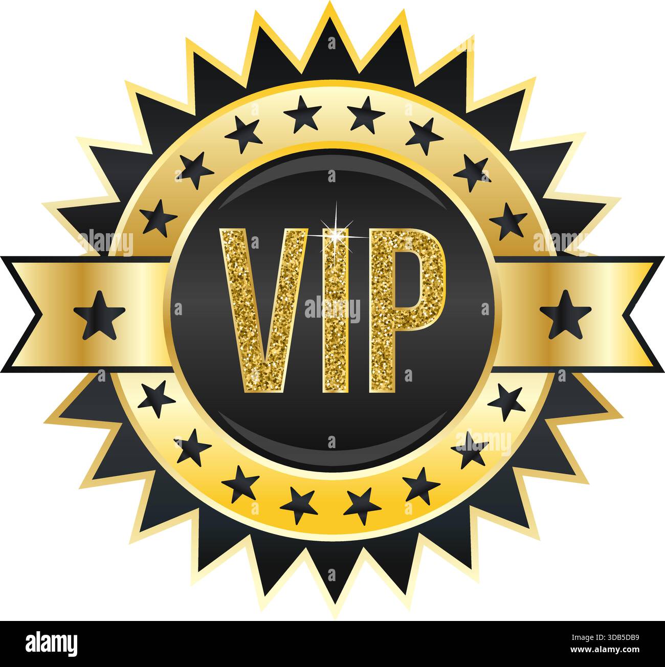 Lo scintillante distintivo VIP risplende in oro: Emblema esclusivo per l'accesso Premium e l'iscrizione Elite Illustrazione Vettoriale