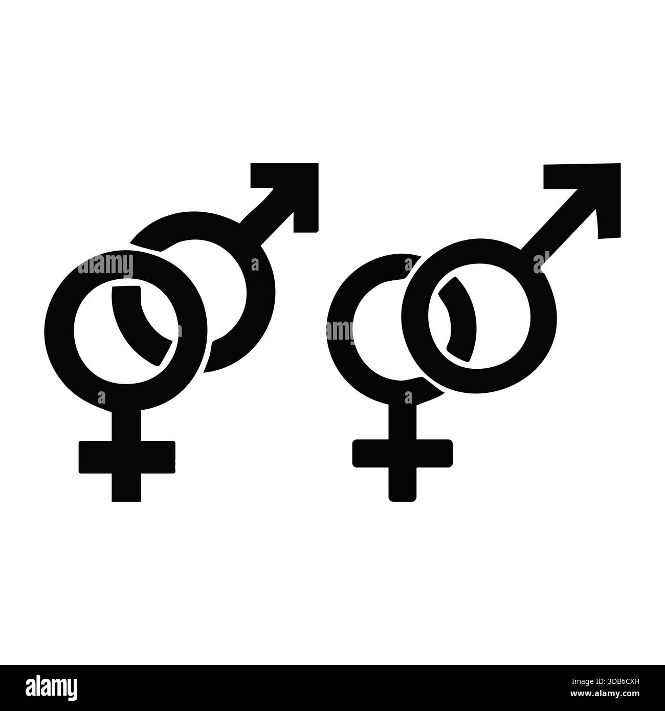 Simboli di uguaglianza di genere con frecce circolari che indicano la modifica Illustrazione Vettoriale