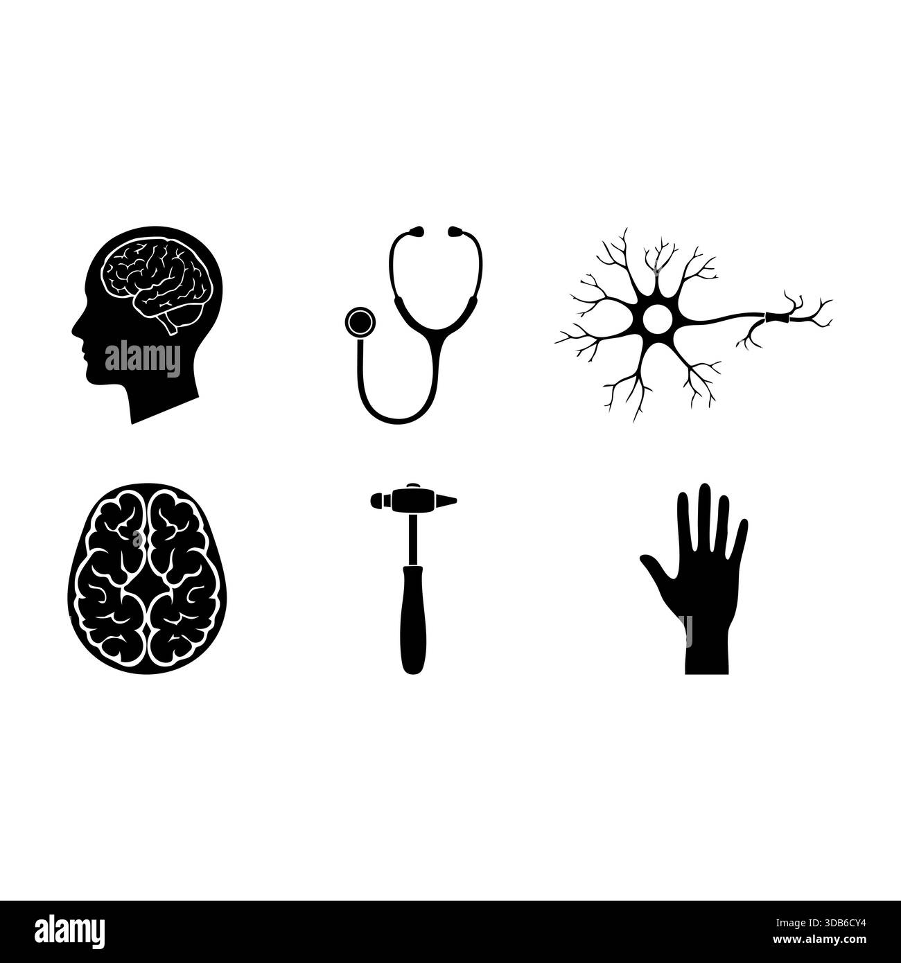 Set di icone mediche relative a neurologia e chirurgia cerebrale isolati Illustrazione Vettoriale