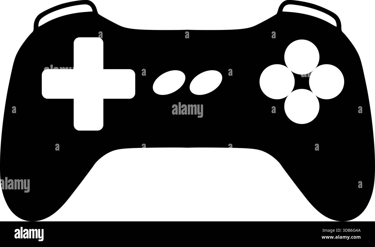 Icona con la silhouette nera di un moderno controller per videogiochi Illustrazione Vettoriale