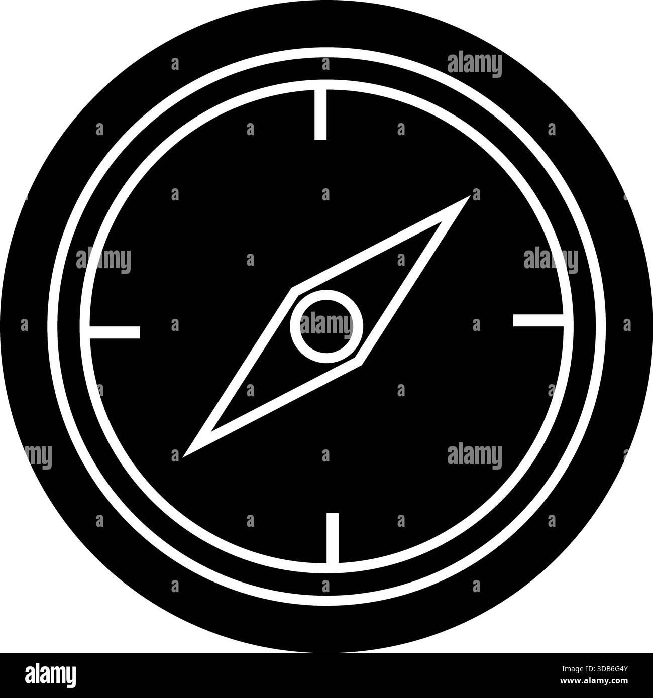 Icona cerchio nero con contorno bianco di una bussola magnetica Illustrazione Vettoriale