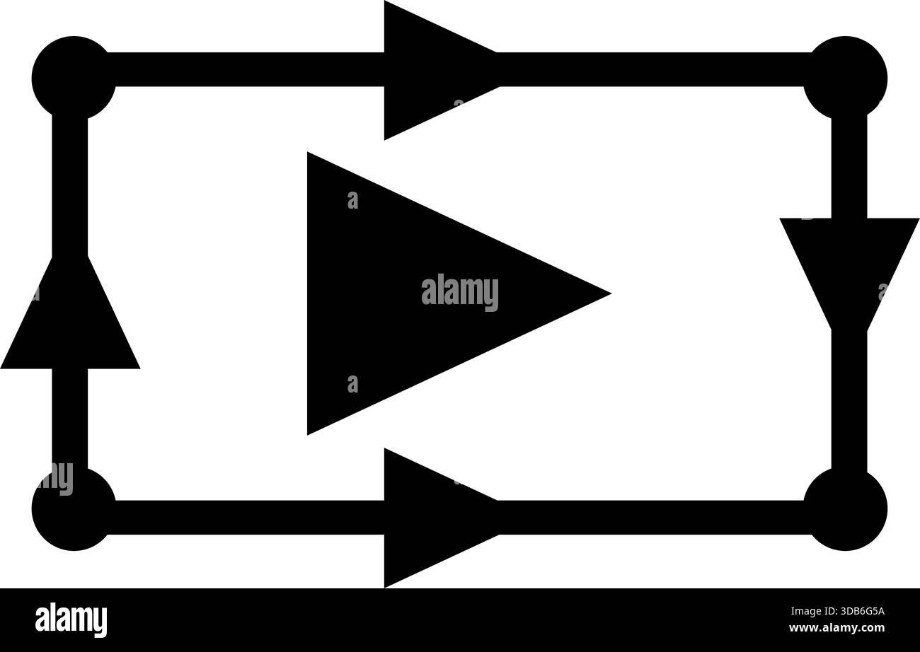 Icona simbolo di processo - Triangolo nero con frecce di loop per sistemi di controllo, diagrammi tecnici, flusso del segnale e progettazione dell'interfaccia utente tecnica Illustrazione Vettoriale