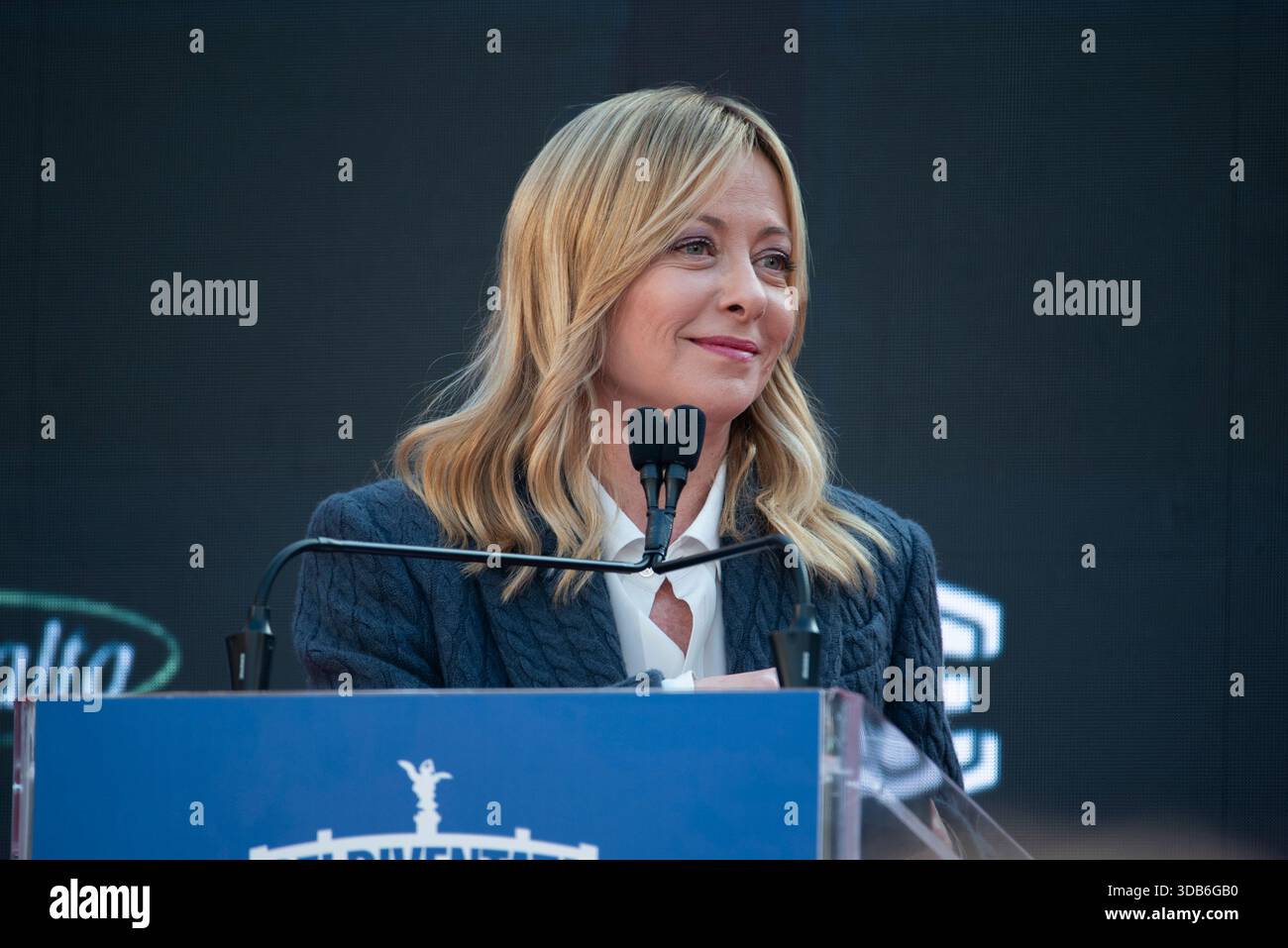 Roma, Italia. 14 dicembre 2025. Giorgia Meloni, Presidente del Consiglio dei Ministri, partecipa ad Atreju 2025. Solo per uso editoriale, non per uso commerciale. Diego Nangano cappello/Alamy Live News Foto Stock