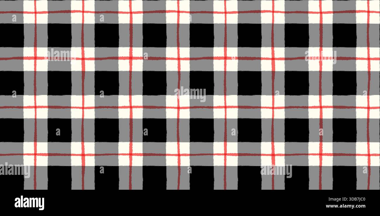 Motivo vettoriale senza cuciture a controllo rosso e nero verniciato a mano, sfondo a quadri per tessuto invernale e design della carta Illustrazione Vettoriale