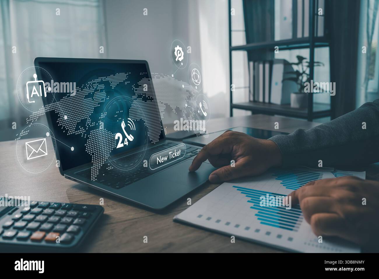 Supporto di biglietteria DELL'helpdesk IT analisi delle prestazioni del servizio dati clienti TRAMITE ticket DI supporto tecnico Foto Stock