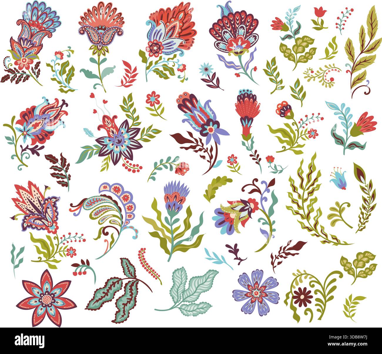 Set di elementi floreali Big Folk Vector Illustrazione Vettoriale