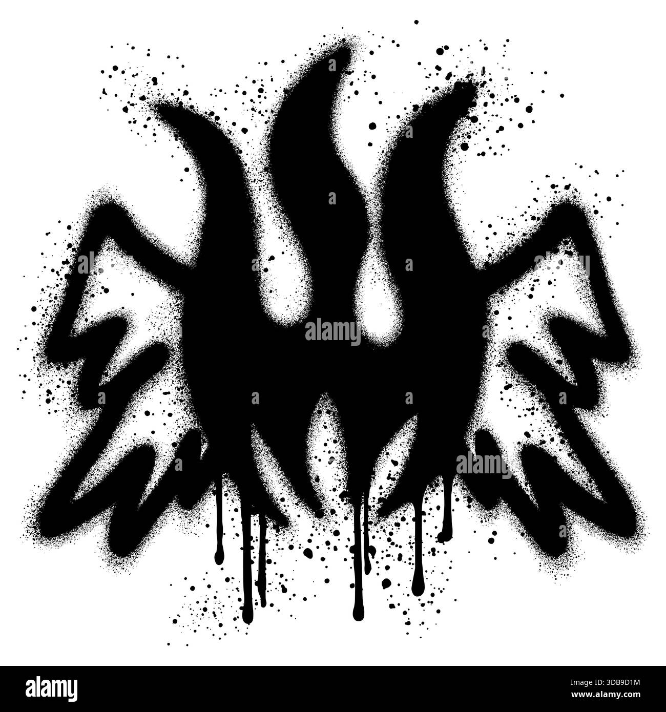 Graffiti antincendio con ali verniciate di colore nero isolate su sfondo bianco. Illustrazione vettoriale. Illustrazione Vettoriale