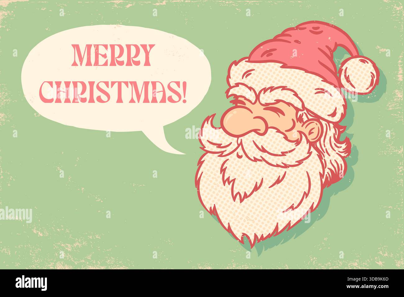 Illustrazione Vector vintage di Babbo Natale con bolla vocale. Poster retrò con Babbo Natale per Natale. Illustrazione Vettoriale