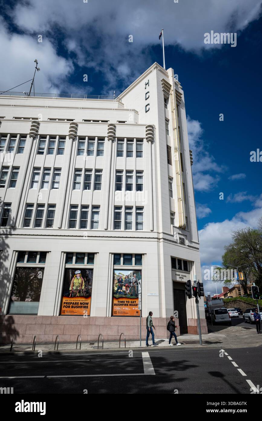 Hydro-Electric Commission Building, uno storico edificio art deco nel quartiere finanziario centrale, Hobart, Tasmania, Australia Foto Stock