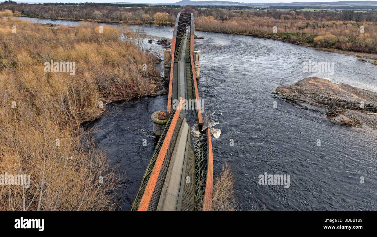 Spey Viaduct Garmouth Moray, ponte ferroviario per travi di ferro in Scozia costruito nel 1886, crollo significativo il 14 dicembre 2025. Immagine 6 Foto Stock